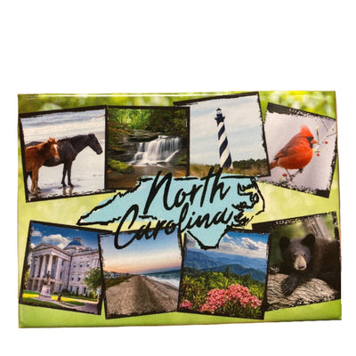 Horizontal Metal Magnet - North Carolina Map Block Collage Magnets My City Souvenirs  Paper Skyscraper Gift Shop Charlotte