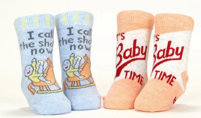 I Call The Shots Now/ It's Baby Time Baby Socks Socks Blue Q  Paper Skyscraper Gift Shop Charlotte