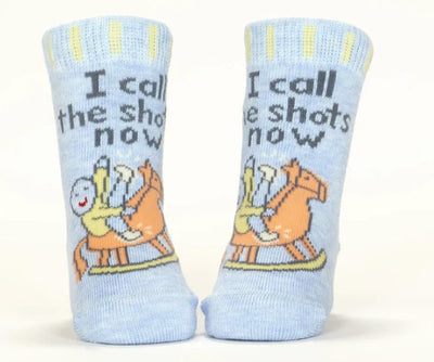 I Call The Shots Now/ It's Baby Time Baby Socks Socks Blue Q  Paper Skyscraper Gift Shop Charlotte