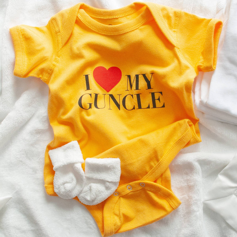 I Love My Guncle • Baby Bodysuit  / 0-6M -Yellow  Wry Baby  Paper Skyscraper Gift Shop Charlotte