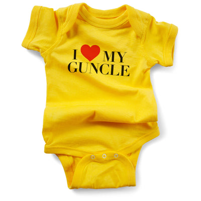 I Love My Guncle • Baby Bodysuit  / 0-6M -Yellow  Wry Baby  Paper Skyscraper Gift Shop Charlotte