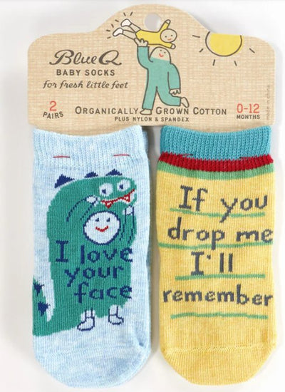 I Love Your Face/ If You Drop Me I'll Remember Baby Socks Socks Blue Q  Paper Skyscraper Gift Shop Charlotte