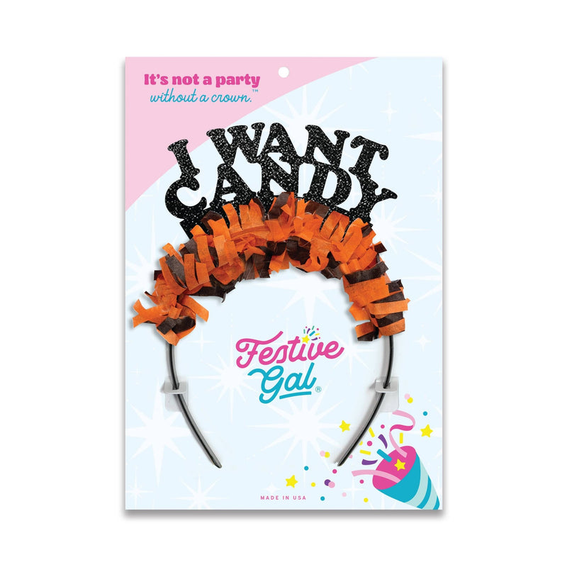 I Want Candy Halloween Child Adult Party Crown Headband: Black Words/Halloween Fringe  Festive Gal  Paper Skyscraper Gift Shop Charlotte