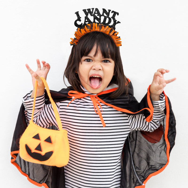 I Want Candy Halloween Child Adult Party Crown Headband: Black Words/Halloween Fringe  Festive Gal  Paper Skyscraper Gift Shop Charlotte