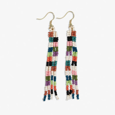 June mini checked pattern petite beaded fringe earrings multi-check Jewelry ink + alloy  Paper Skyscraper Gift Shop Charlotte