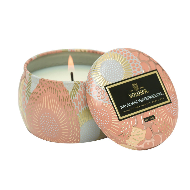 Kalahari Watermelon Candle Mini Tin Candles Voluspa  Paper Skyscraper Gift Shop Charlotte