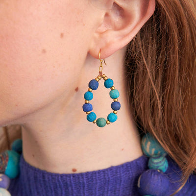 Kantha Azure Beaded Teardrop Earrings  WorldFinds  Paper Skyscraper Gift Shop Charlotte