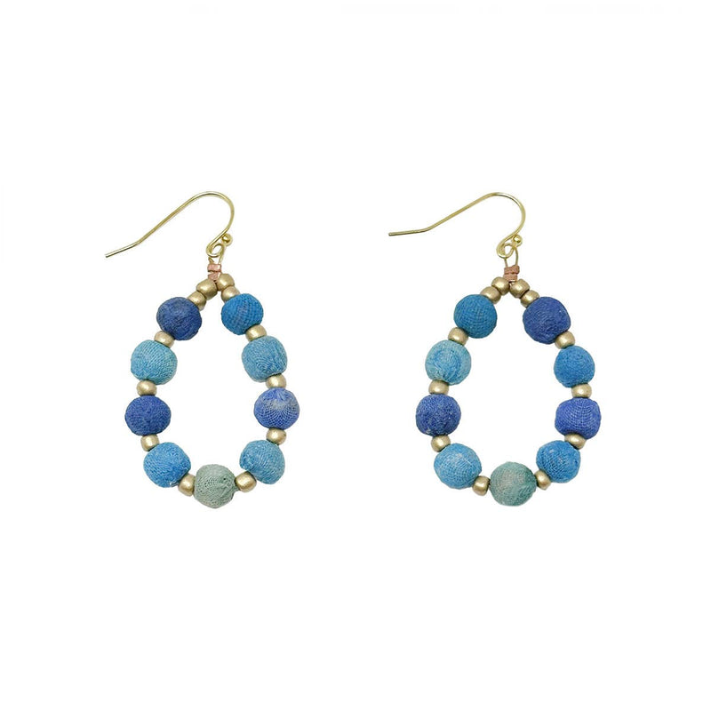 Kantha Azure Beaded Teardrop Earrings  WorldFinds  Paper Skyscraper Gift Shop Charlotte