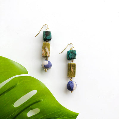 Kantha Linear Shapes Earrings Jewelry WorldFinds Paper Skyscraper Gift Shop Charlotte