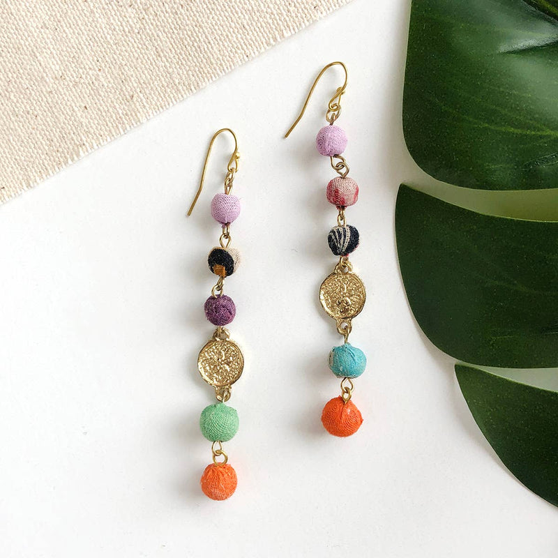 Kantha Raindrop Earrings  WorldFinds  Paper Skyscraper Gift Shop Charlotte