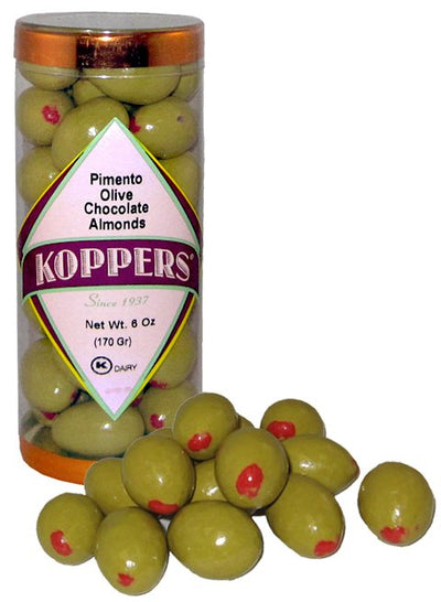 Koppers Pimento Olives (Chocolate Almonds) Candy Redstone Foods  Paper Skyscraper Gift Shop Charlotte