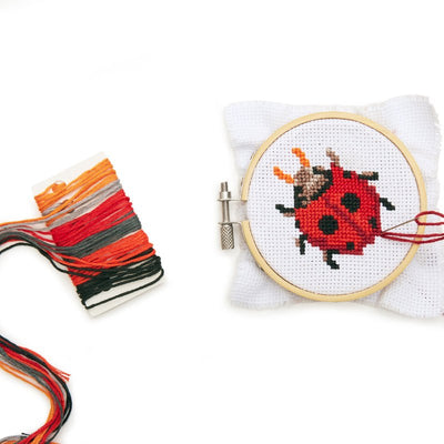 Ladybug Mini Cross Stitch Embroidery Kit  Kikkerland  Paper Skyscraper Gift Shop Charlotte