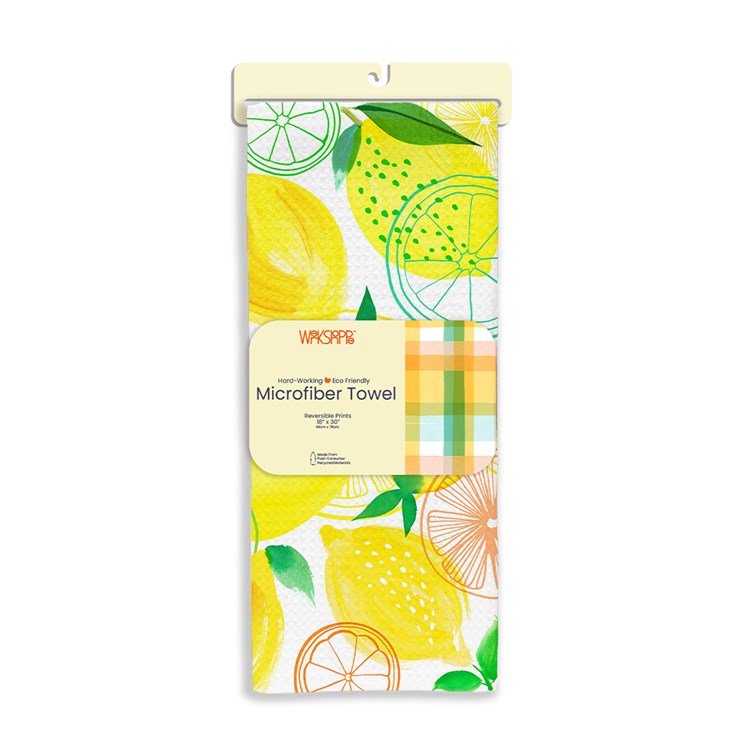 Lemon Plaid Microfiber Towel  WERKSHOPPE  Paper Skyscraper Gift Shop Charlotte