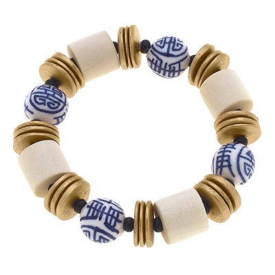 Lorelei Chinoiserie & Painted Wood Stretch Bracelet in Ivory  CANVAS  Paper Skyscraper Gift Shop Charlotte