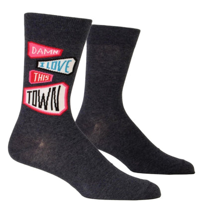 Love This Town Men's Crew Socks Socks Blue Q  Paper Skyscraper Gift Shop Charlotte