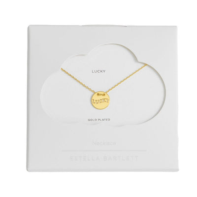 Lucky Cut Out Disc Necklace - Gold Plated Jewelry Estella Bartlett Ltd  Paper Skyscraper Gift Shop Charlotte