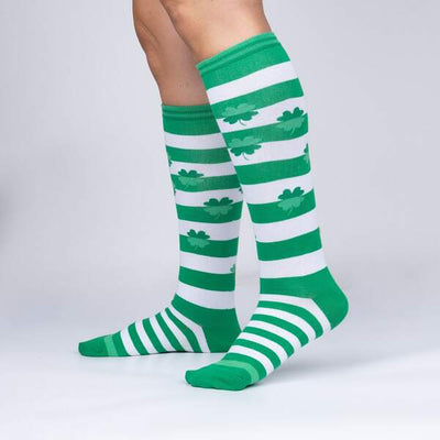 Lucky Four Leaf Clover Knee High Socks Sock It To Me  Paper Skyscraper Gift Shop Charlotte