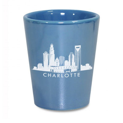 Lustre Ceramic Aqua Shot Glass - Charlotte Skyline  My City Souvenirs  Paper Skyscraper Gift Shop Charlotte