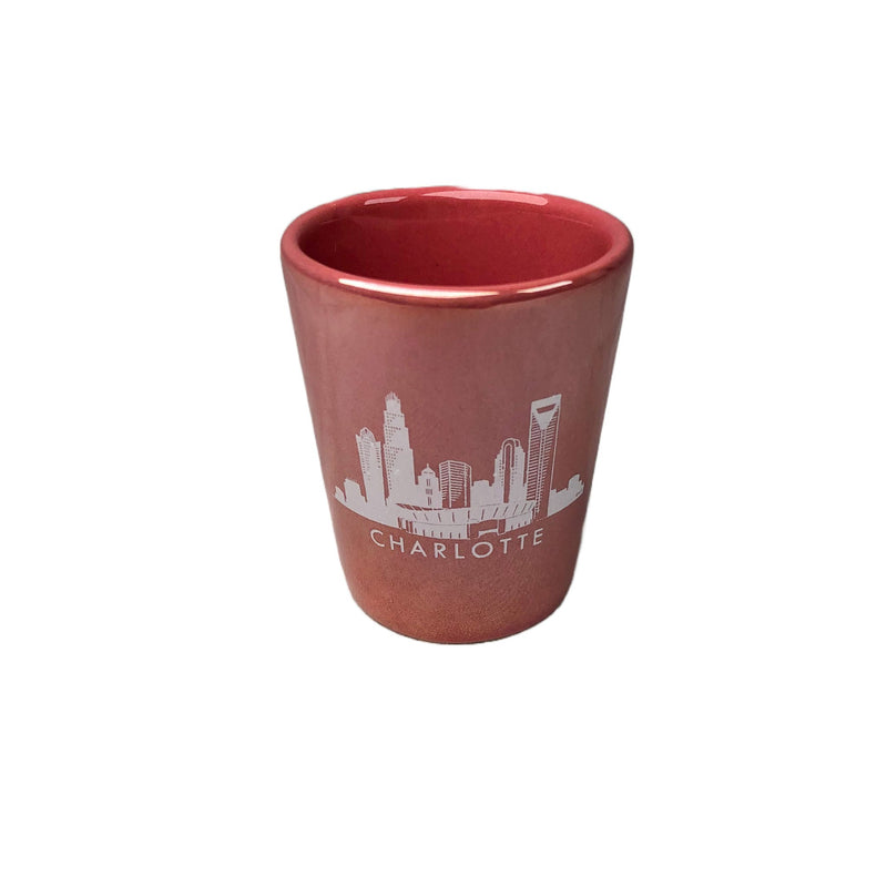 Lustre Ceramic Pink Shot Glass - Charlotte Skyline  My City Souvenirs  Paper Skyscraper Gift Shop Charlotte