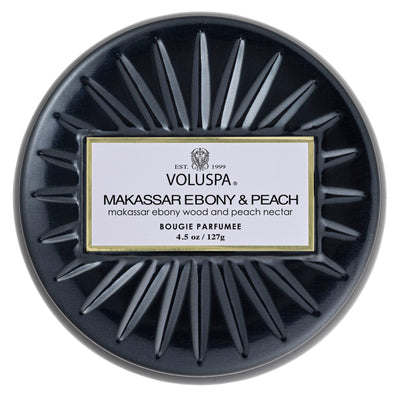 Makassar Ebony & Peach | Mini Tin Candle Candles Voluspa  Paper Skyscraper Gift Shop Charlotte