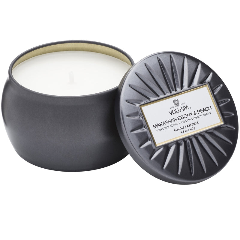 Makassar Ebony & Peach | Mini Tin Candle Candles Voluspa  Paper Skyscraper Gift Shop Charlotte