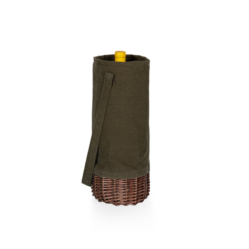 Malbec Insulated Canvas and Willow Wine Basket - Core: Khaki Green with Beige Accents Barware Picnic Time  Paper Skyscraper Gift Shop Charlotte