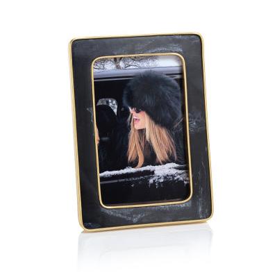 Marbled Black Resin Photo Frame w/Antique Brass Trim | 4x6 in Photo Frames Zodax  Paper Skyscraper Gift Shop Charlotte