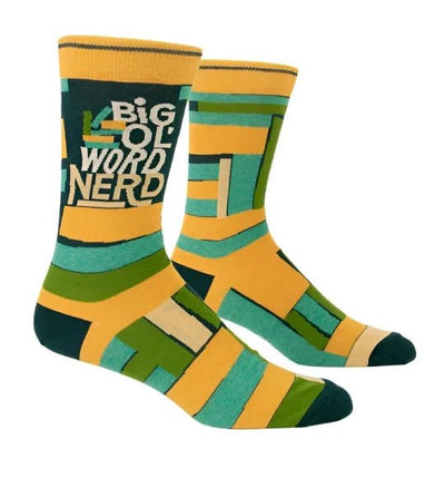 Men's Crew Socks | Big Ol' Word Nerd Socks Blue Q  Paper Skyscraper Gift Shop Charlotte