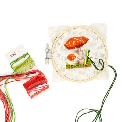 Mini Embroidery Kit - Mushrooms  Kikkerland  Paper Skyscraper Gift Shop Charlotte