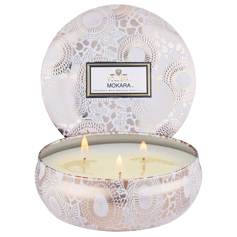 Mokara | 3 Wick Tin Candle Candles Voluspa  Paper Skyscraper Gift Shop Charlotte