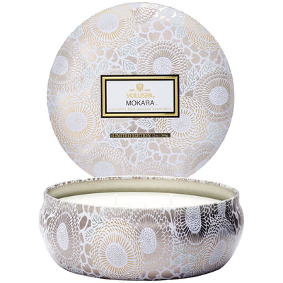 Mokara | 3 Wick Tin Candle Candles Voluspa  Paper Skyscraper Gift Shop Charlotte