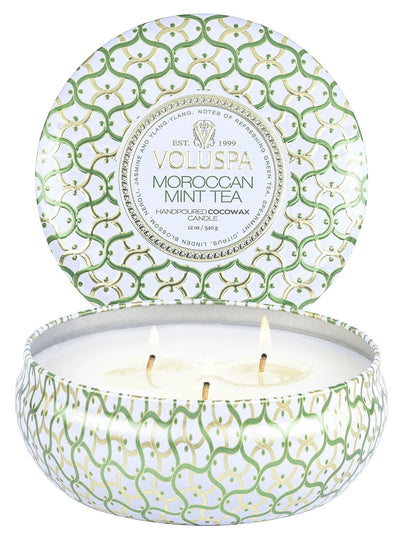 Moroccan Mint Tea | 3 Wick Tin Candles Voluspa  Paper Skyscraper Gift Shop Charlotte