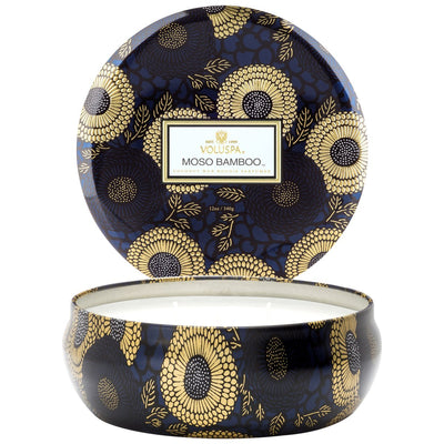 Moso Bamboo | 3 Wick Tin Candle Candles Voluspa  Paper Skyscraper Gift Shop Charlotte