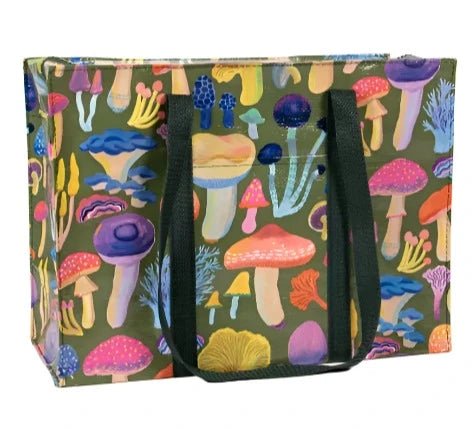 Mushrooms Shoulder Tote Tote Bags Blue Q  Paper Skyscraper Gift Shop Charlotte