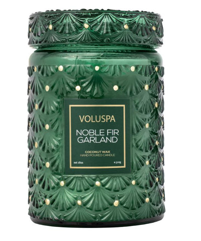 Noble Fir Garland Large Jar Candle Holiday Voluspa  Paper Skyscraper Gift Shop Charlotte