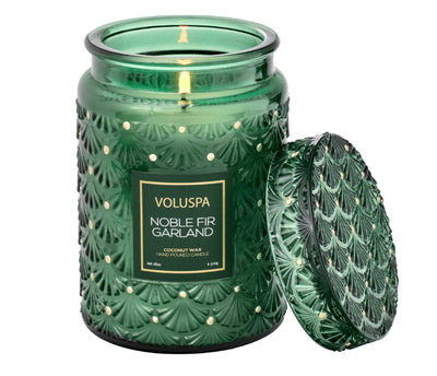 Noble Fir Garland Large Jar Candle Holiday Voluspa  Paper Skyscraper Gift Shop Charlotte