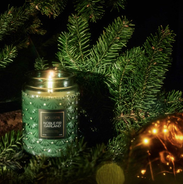 Noble Fir Garland Large Jar Candle Holiday Voluspa  Paper Skyscraper Gift Shop Charlotte