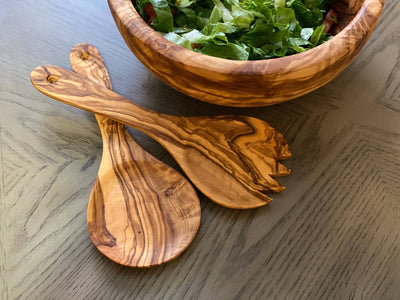 Olive Wood Salad Servers  Natural OliveWood  Paper Skyscraper Gift Shop Charlotte