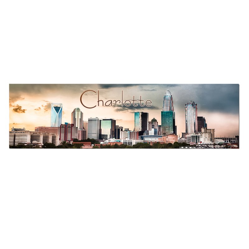 Panoramic Metal Magnet - Charlotte Skyline at Dusk Magnets My City Souvenirs  Paper Skyscraper Gift Shop Charlotte