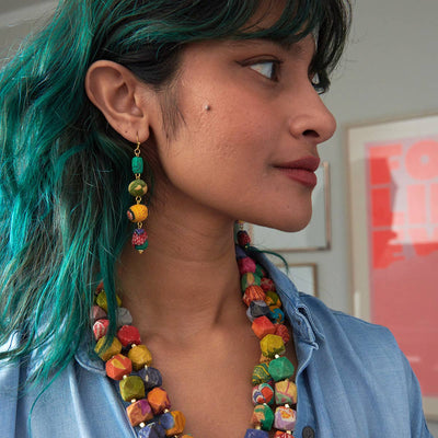 Pebbled Kantha Drop Earrings  WorldFinds  Paper Skyscraper Gift Shop Charlotte