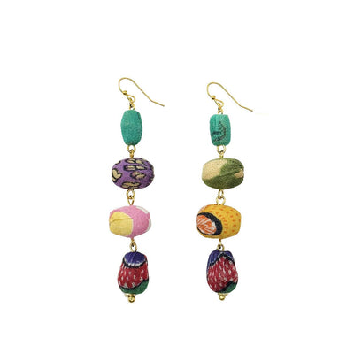 Pebbled Kantha Drop Earrings  WorldFinds  Paper Skyscraper Gift Shop Charlotte