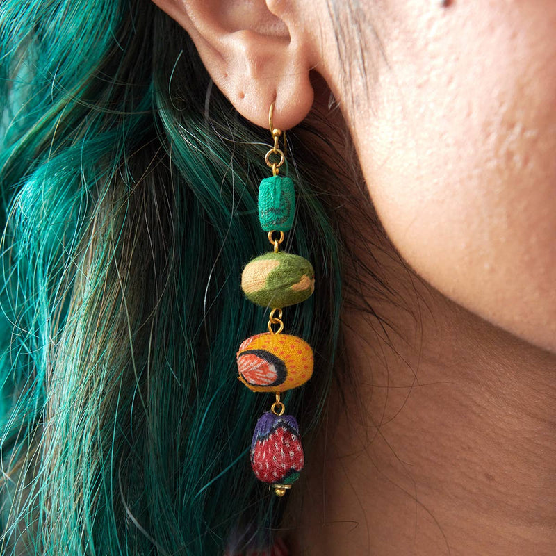 Pebbled Kantha Drop Earrings  WorldFinds  Paper Skyscraper Gift Shop Charlotte