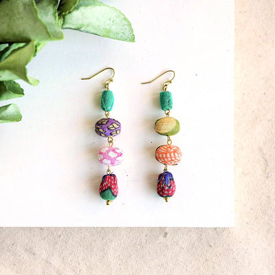 Pebbled Kantha Drop Earrings  WorldFinds  Paper Skyscraper Gift Shop Charlotte