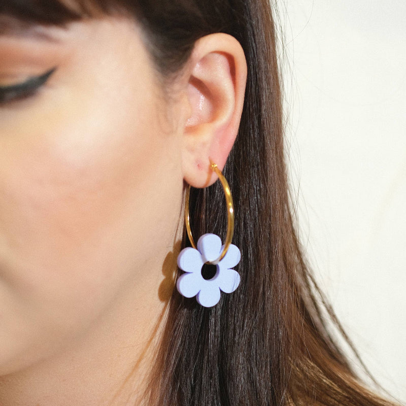 Periwinkle Daisy Hoop Earrings Earrings Sleepy Mountain  Paper Skyscraper Gift Shop Charlotte