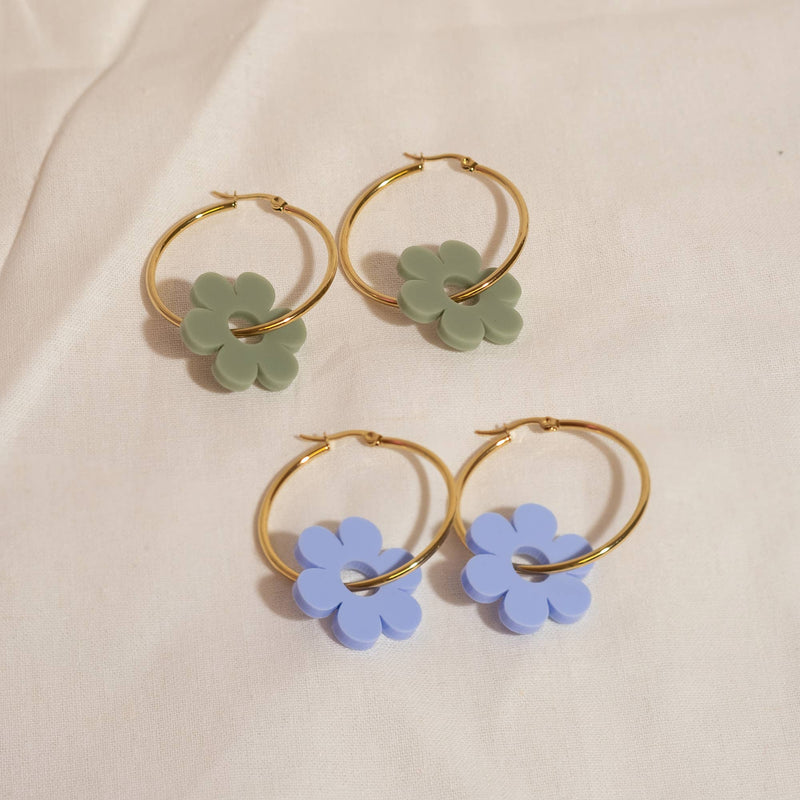 Periwinkle Daisy Hoop Earrings Earrings Sleepy Mountain  Paper Skyscraper Gift Shop Charlotte