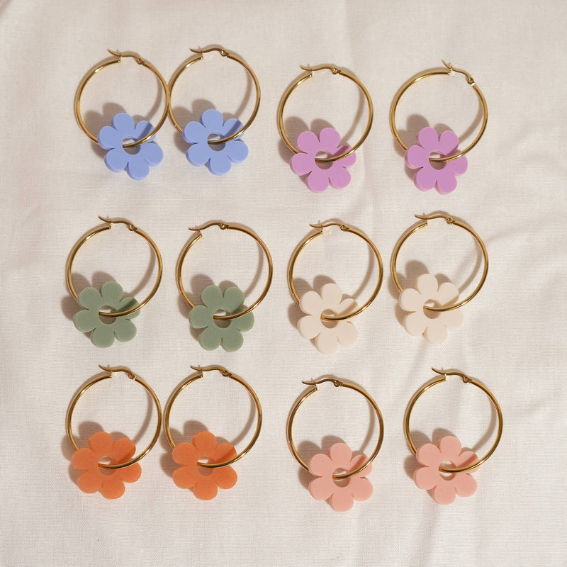 Periwinkle Daisy Hoop Earrings Earrings Sleepy Mountain  Paper Skyscraper Gift Shop Charlotte