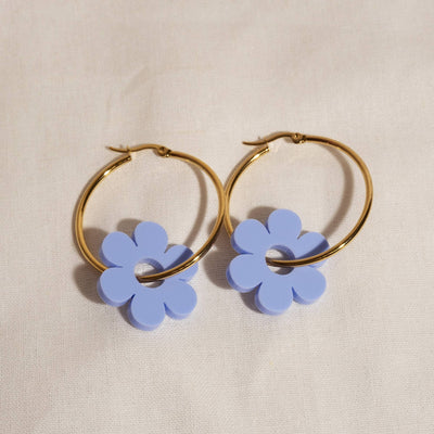 Periwinkle Daisy Hoop Earrings Earrings Sleepy Mountain  Paper Skyscraper Gift Shop Charlotte