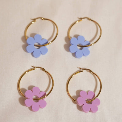 Periwinkle Daisy Hoop Earrings Earrings Sleepy Mountain  Paper Skyscraper Gift Shop Charlotte