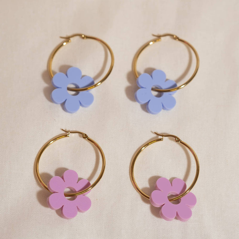 Periwinkle Daisy Hoop Earrings Earrings Sleepy Mountain  Paper Skyscraper Gift Shop Charlotte