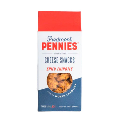 Piedmont Pennies Spicy Chipotle Cheese Snacks | 12 oz Carton Case Food Piedmont Pennies  Paper Skyscraper Gift Shop Charlotte